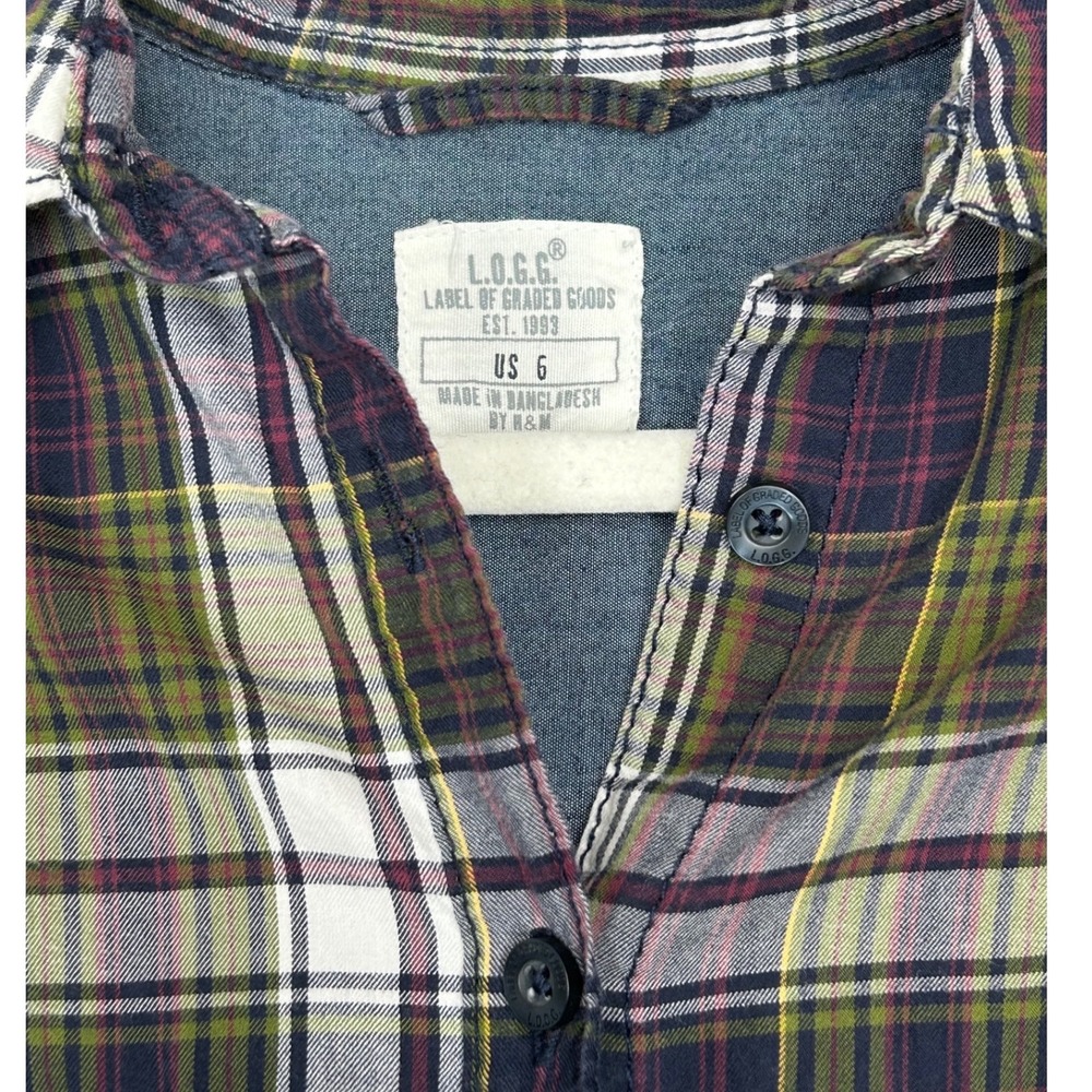 L.O.G.G. by H&M Plaid Long-Sleeved Button Up Shirt Dress Women's Lg Missing Belt - Picture 3 of 10